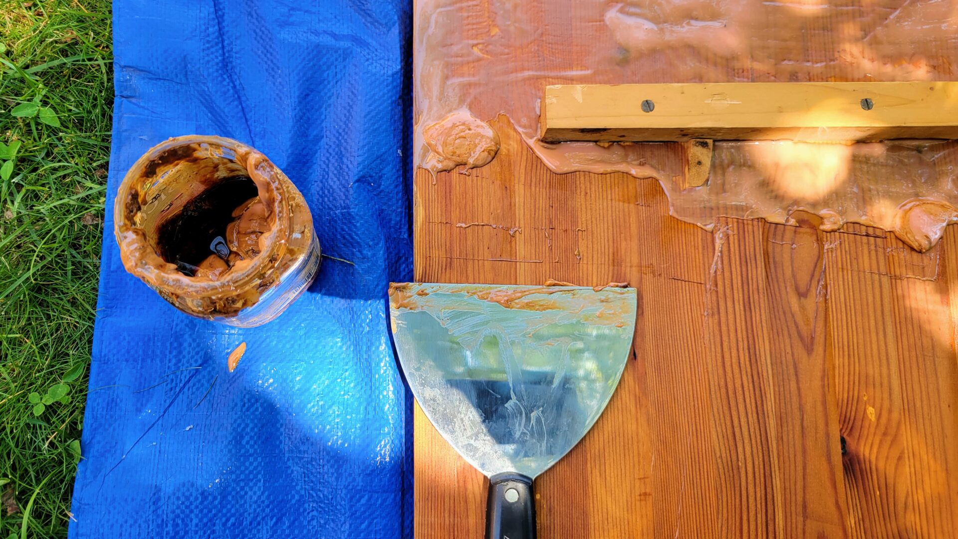 Closeup of stripping the table